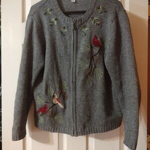 Croft & Barrow Gray Cardigan with Bird Embroidery